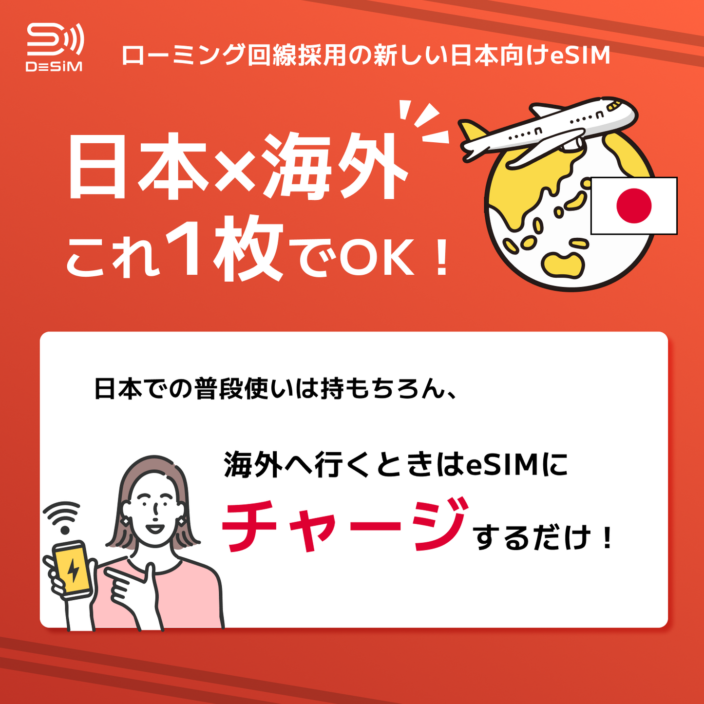 ローミング回線 180日間 eSIM チャージ可