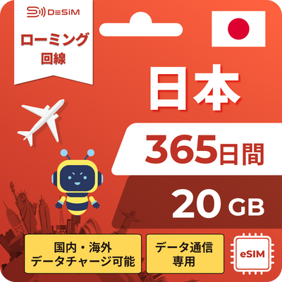ローミング回線 365日間 eSIM チャージ可